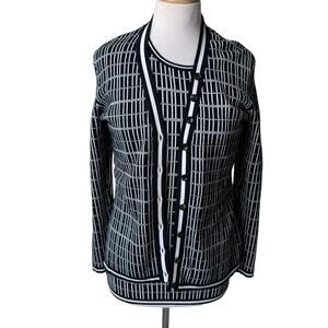 Brooks Brothers Double Jacquard Silk-Blend Cardigan Twin Set Navy Blue White M